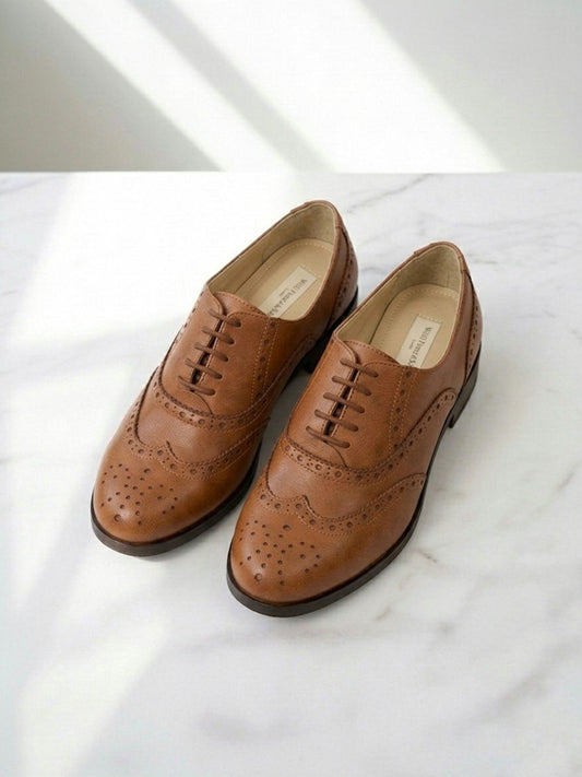 Wide Fit Oxford Brogues in Tan