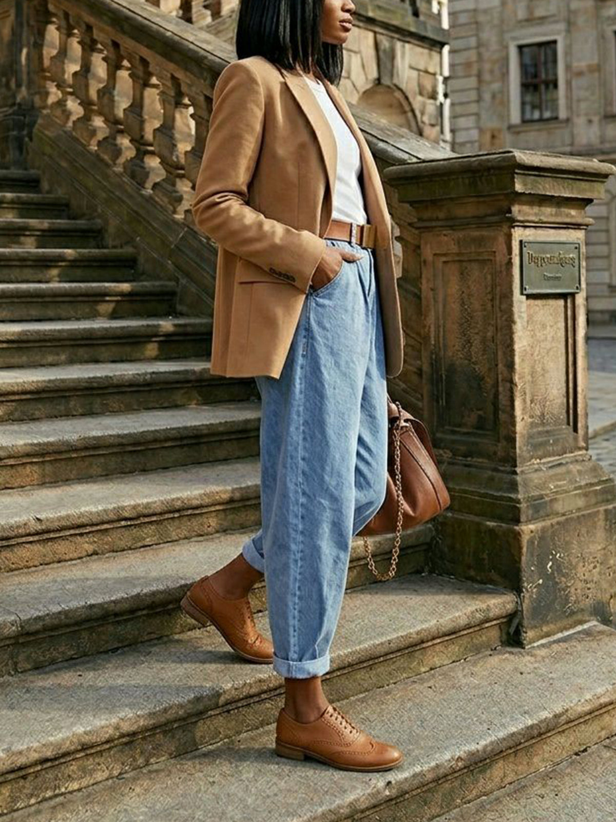 Wide Fit Oxford Brogues in Tan
