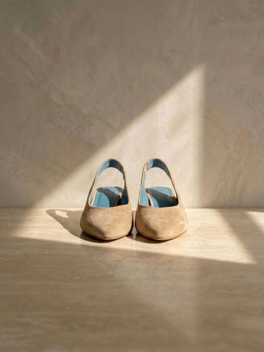 Slingbacks in Stone Vegan Suede