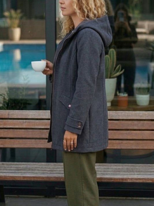 Vegan Wool Hooded Coat in Black