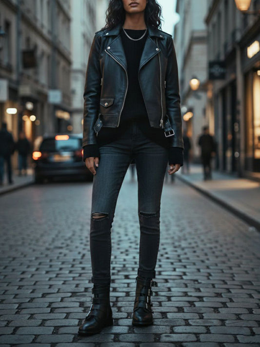 4 Strap Biker Boots in Black