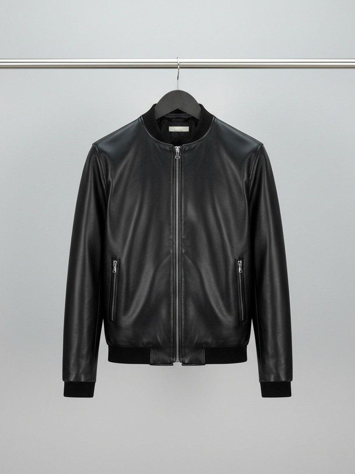 Bomber Jacket in Black Vegan Leather