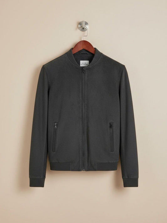 Bomber Jacket in Black Vegan Suede
