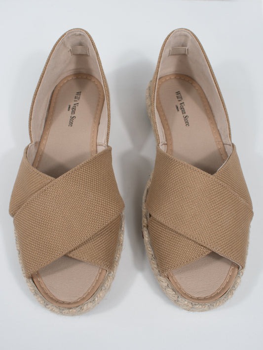 Recycled Espadrille Cross Over Straps in Beige Canvas