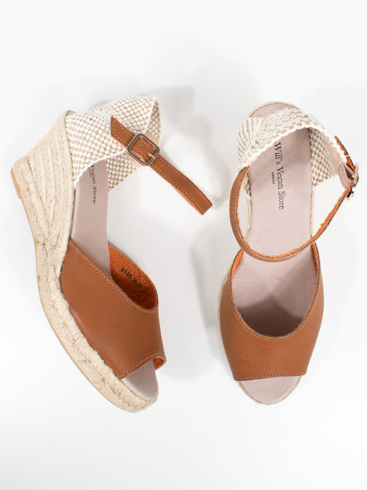 Espadrille Wedges in Tan Canvas