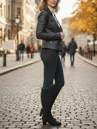 Heeled Knee High Boots in Black Vegan Suede, heel detail