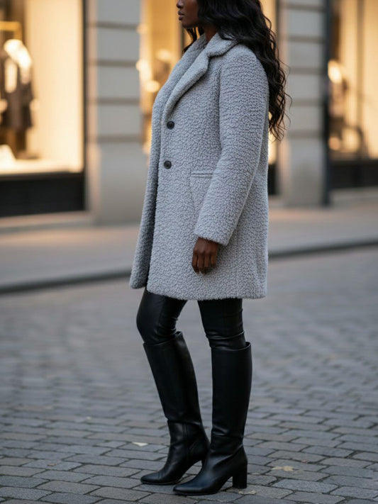 Recycled Boucle Coat in Grey