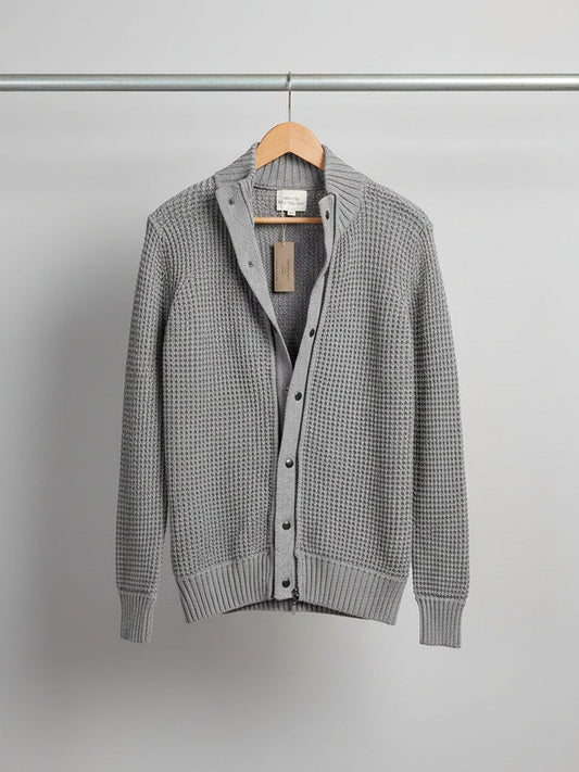 Recycled Waffle Cardigan in Grey Knit
