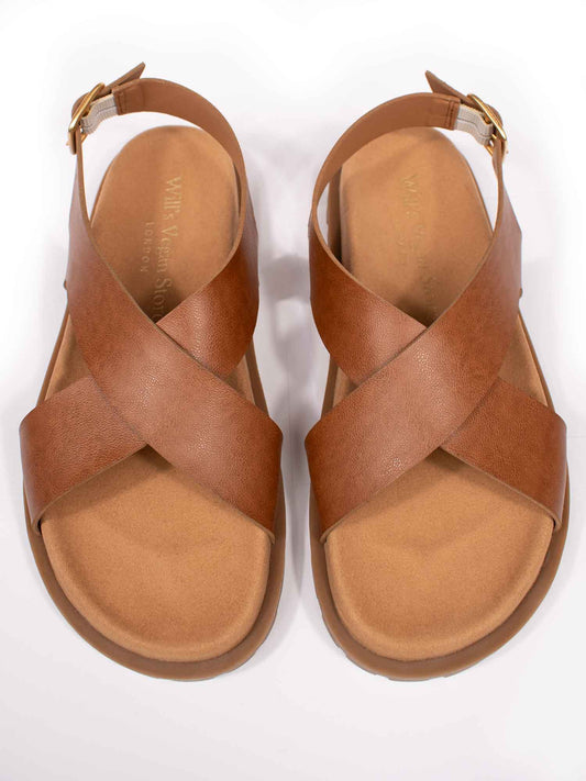 Cross Over Footbed Sandals in Tan