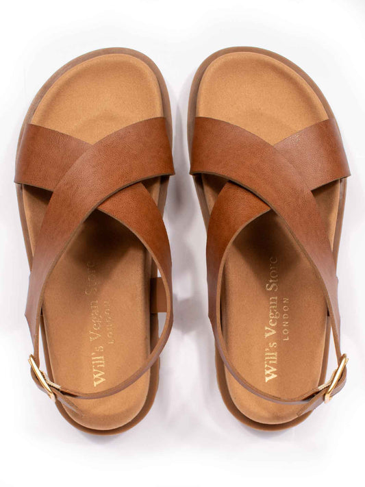 Cross Over Footbed Sandals in Tan
