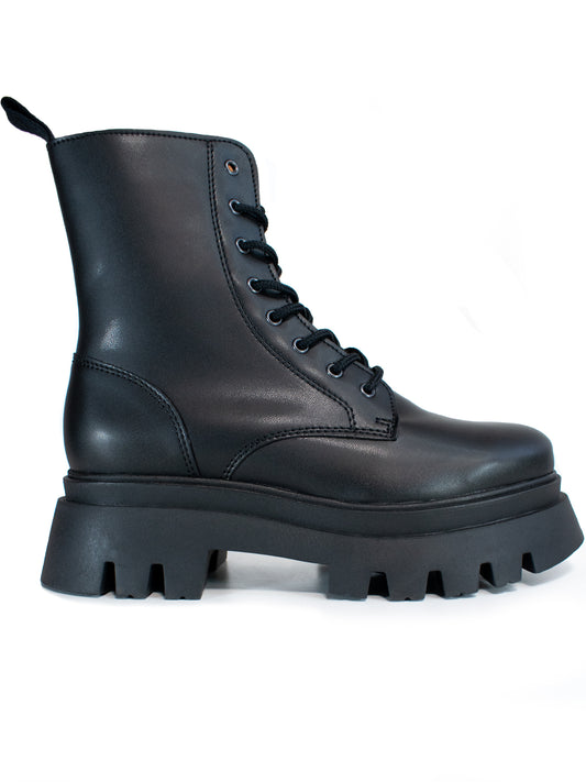 Track Sole 8-Eye Lace Up Boots in Black