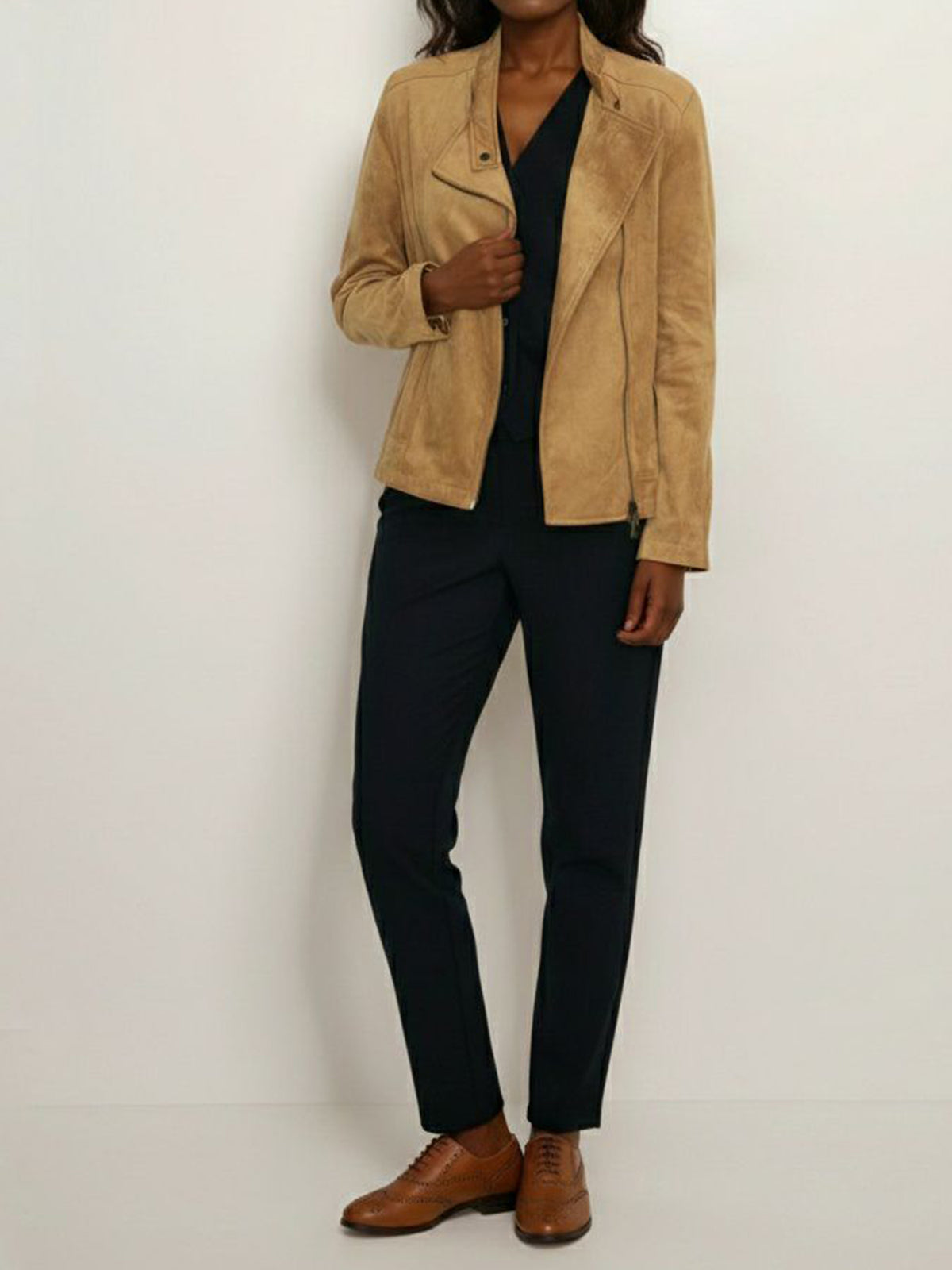 Vegan Suede Jacket in Tan