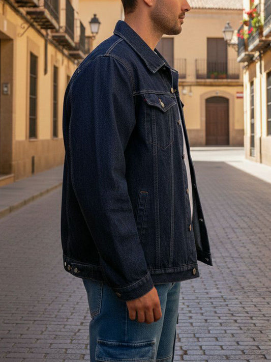 Recycled Denim Jacket in Dark Blue