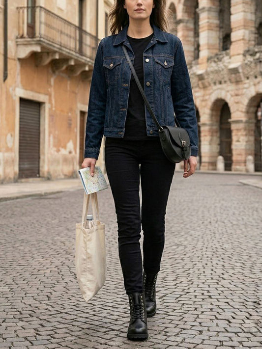Recycled Denim Jacket in Dark Blue