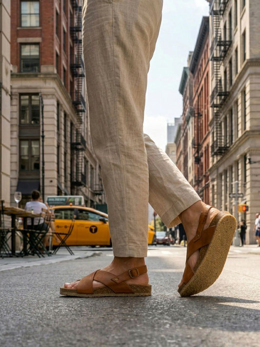 Huarache Footbed Sandals in Tan