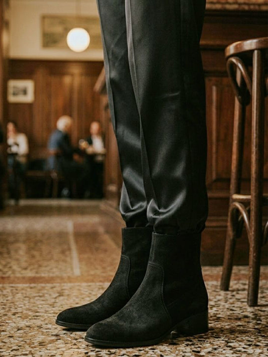 Slip-On Booties in Black Vegan Suede