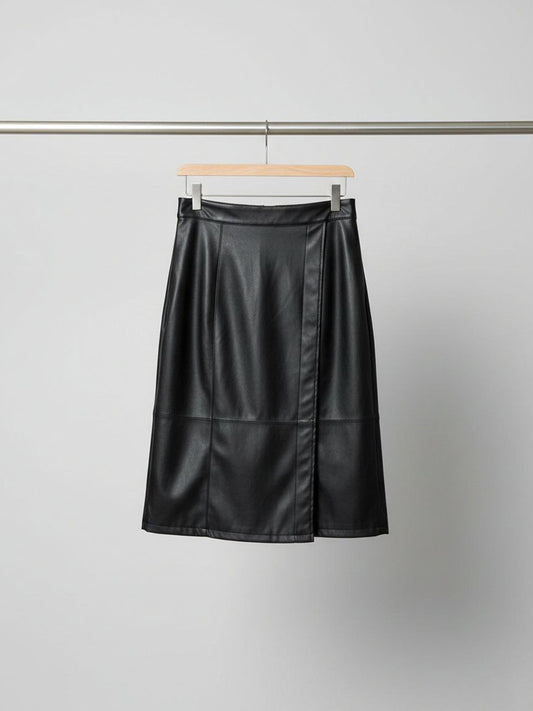 Vegan Leather Wrap Sarong Skirt in Black Vegan Nappa