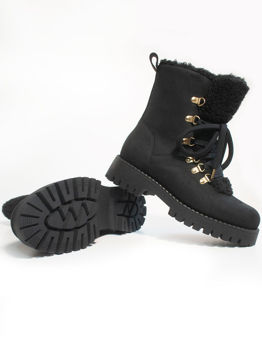 Recycled Vegan Shearling Boots in Black
