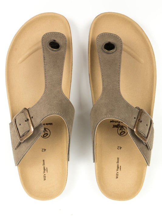 Toe Peg Footbed Sandals in Taupe Vegan Suede, toe detail