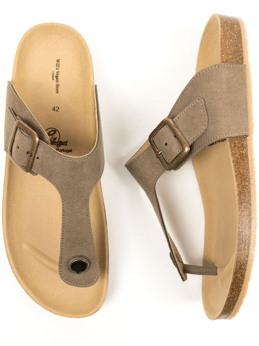 Toe Peg Footbed Sandals in Taupe Vegan Suede, toe detail