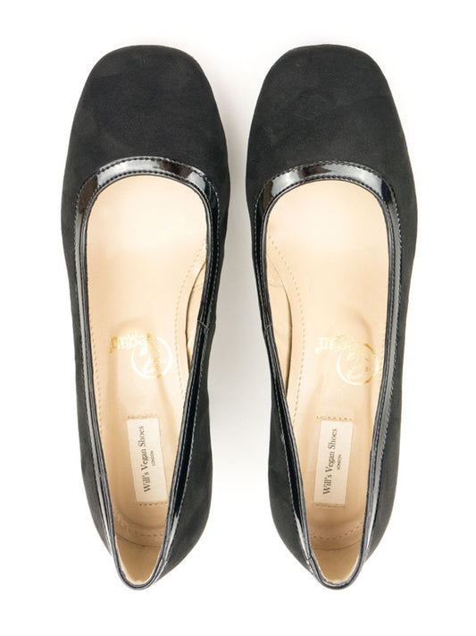 Block Heels in Wine Vegan Suede, heel detail